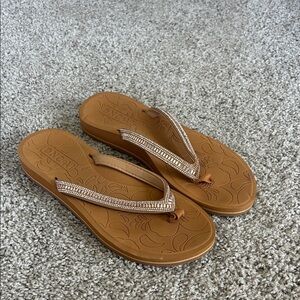 Tan Embellished Strap Flip Flop Sandals